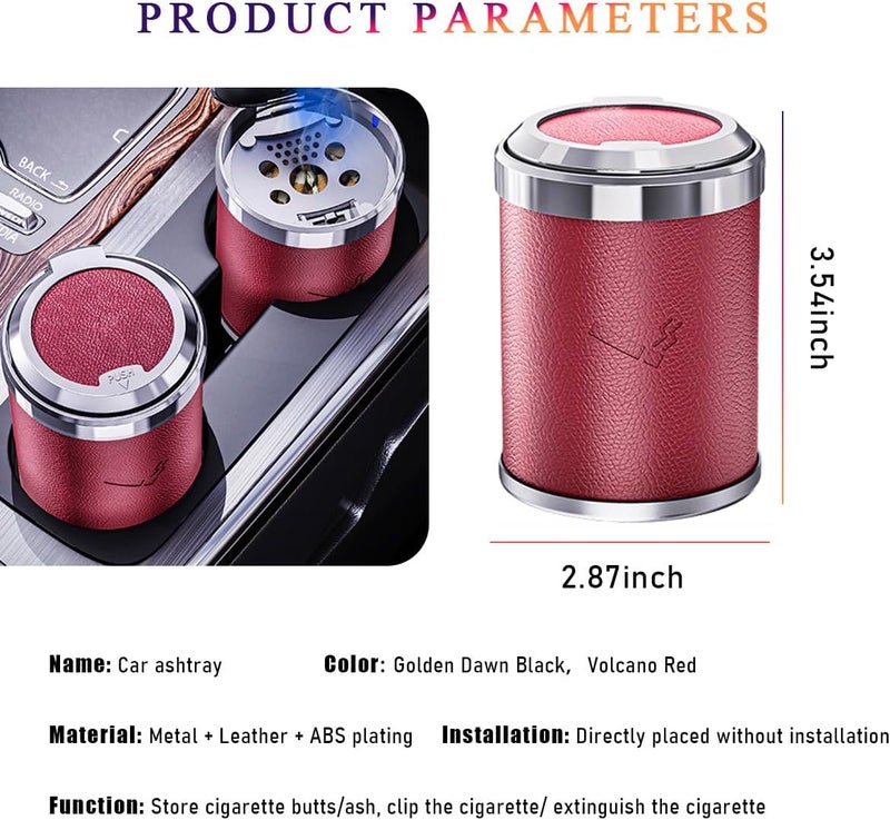 Wevdn Car Ashtray with Lid, Detachable & Portable Stainless Steel Smokeless Ashtrays for Car, Mini Universal Smell Proof Windproof Car Ashtray with LED Blue Light, Car Accessories (Red) - Image 2